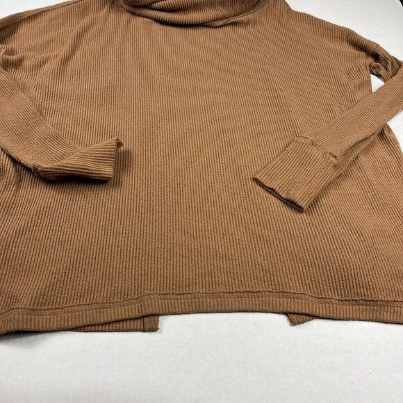 We The Free People Oversized Ribbed Knit Top Brown Cowl Neck Baggy Shirt SMALL - Picture 3 of 10
